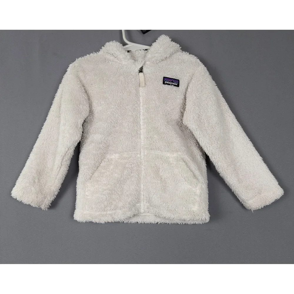 Patagonia Baby Hi‎ Loft Fleece Jacket 3T Hooded Bear Ears Cream Full Zip